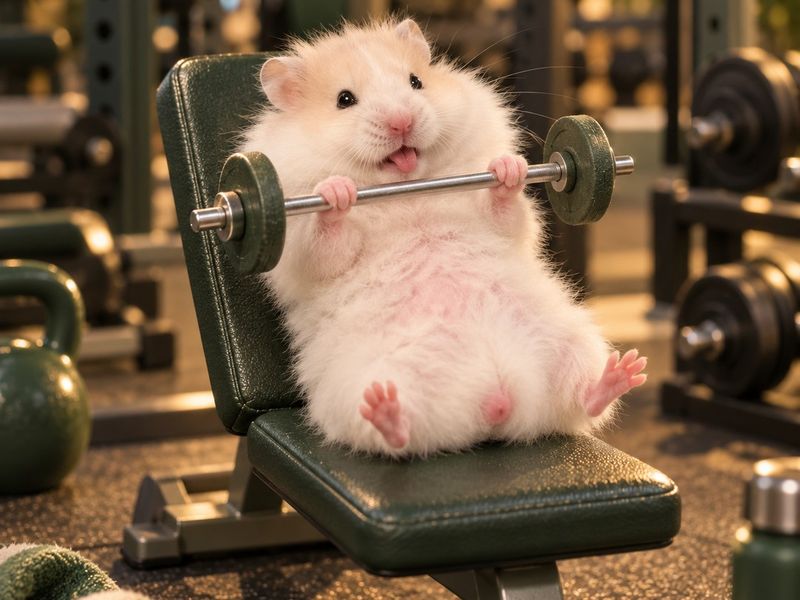 Guga working out with a tiny barbell