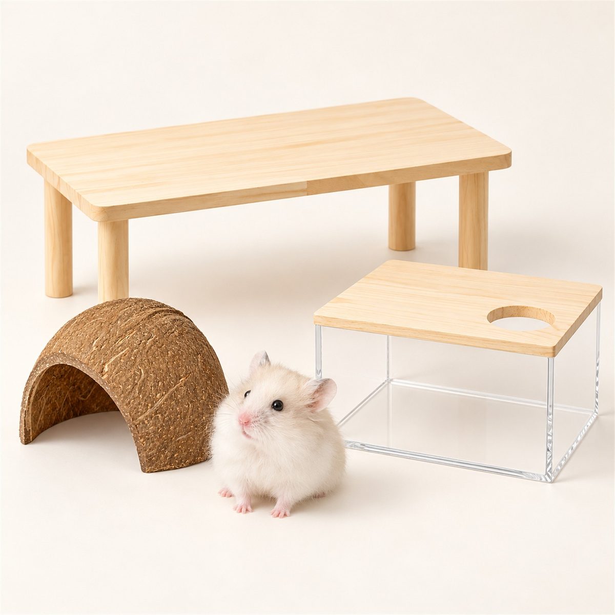 Illustrative image of Dwarf Hamster Home Kit with our hamster Guga beside it