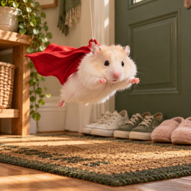 Illustrated Guga in a tiny red cape